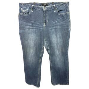 Cato Plus Size 22W Jeans Dark‎ Blue Boot Cut Mid Rise Denim Flap Pockets 1021